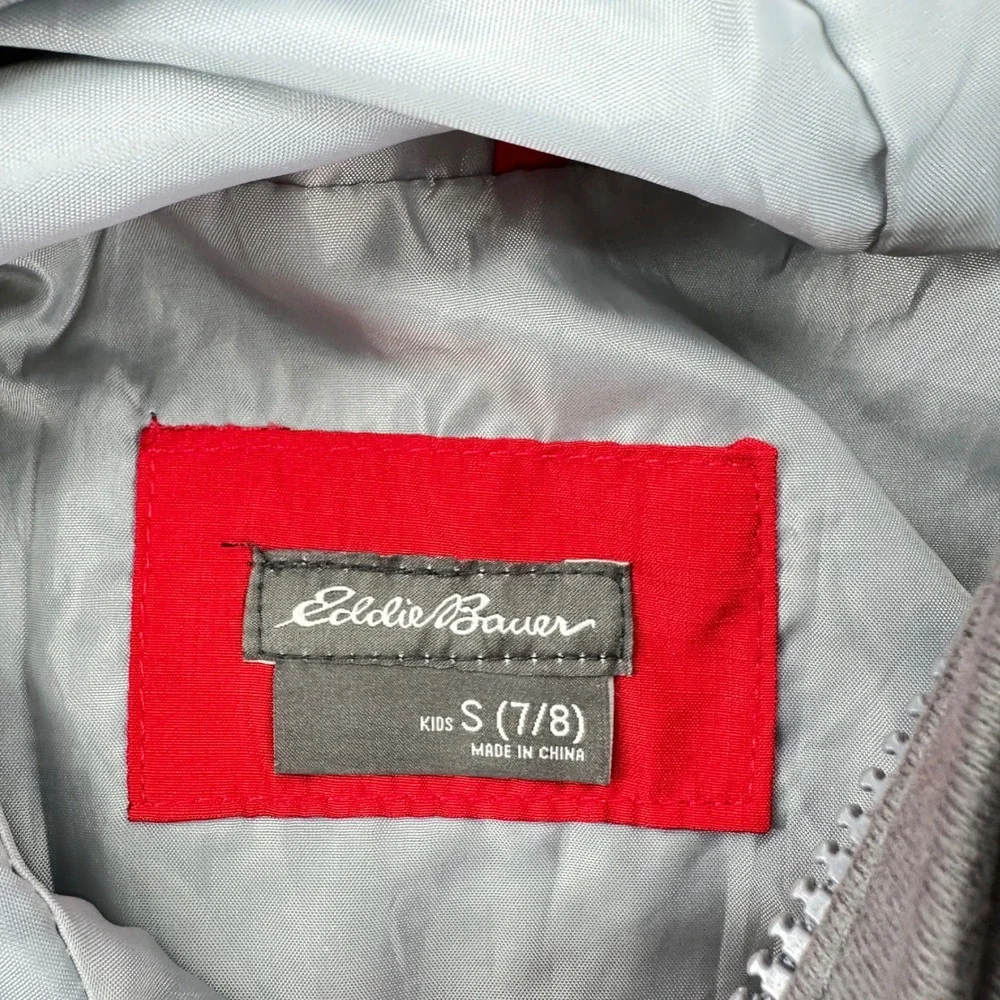 Eddie Bauer Kids Red Gray‎ Hooded Windbreaker Jacket Size S 7 8 Lightweight